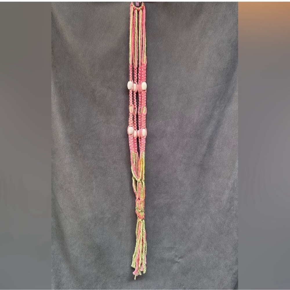 Vintage macrame plant holder hanging pink